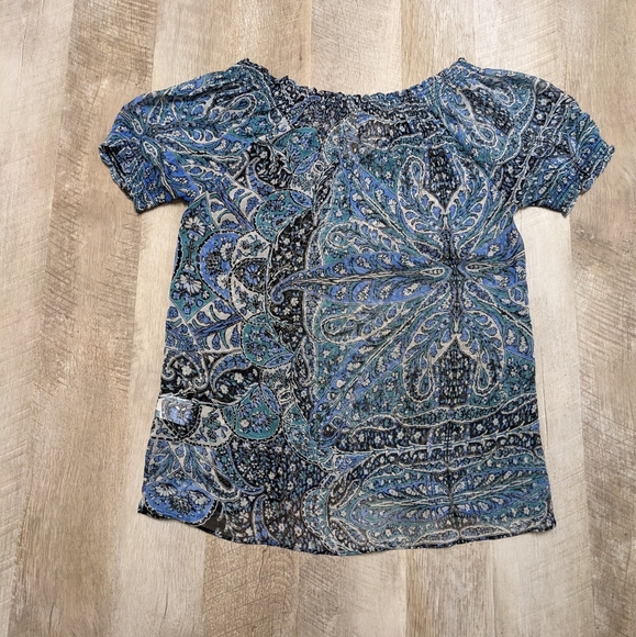 Joie Silk Paisley Print Sheer Top Elastic Stretch Arms and Neckline - Picture 2 of 10
